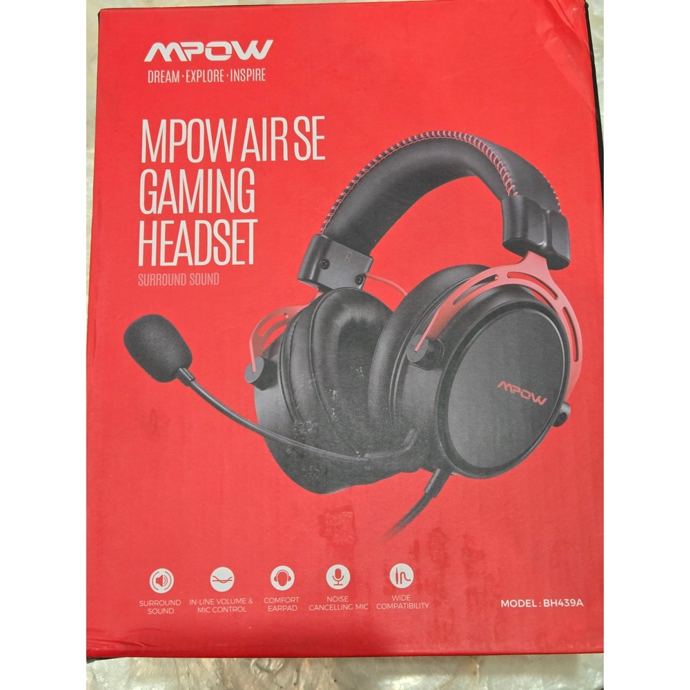 MPOW AIR SE Gaming Headset Surround Sound Noise Cancelling Mic‎ Black Red BH439A